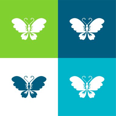Black Butterfly Top View With Opened Wings Flat four color minimal icon set clipart