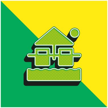 Plaj yeşili ve sarı modern 3D vektör simgesi logosu