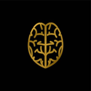 Beyin altın kaplamalı metalik simge veya logo vektörü