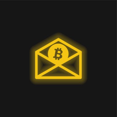 Bir E- posta Zarfının İçindeki Bitcoin Parlak sarı neon simgesi