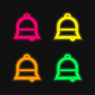 Çan dört renk parlayan neon vektör simgesi