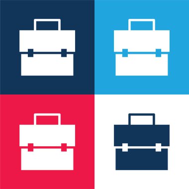 Evrak çantası mavi ve kırmızı dört renk minimal simge kümesi