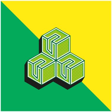 Kutu Yeşil ve Sarı Modern 3D vektör simgesi logosu