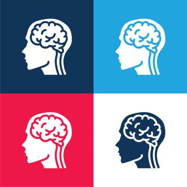 Brain blue and red four color minimal icon set clipart