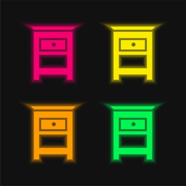 Bedroom Furniture Small Table For Bed Side four color glowing neon vector icon clipart