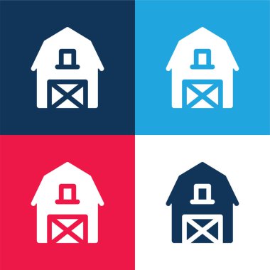 Barn blue and red four color minimal icon set clipart