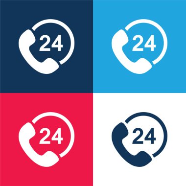 24 Hours Calls blue and red four color minimal icon set clipart