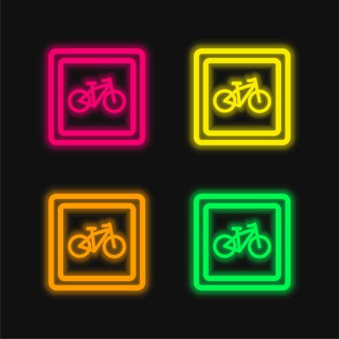 Bike Parking Signal four color glowing neon vector icon clipart