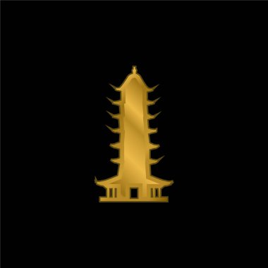 Auspicious Light Pagoda gold plated metalic icon or logo vector clipart