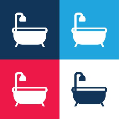 Bath Tub blue and red four color minimal icon set clipart