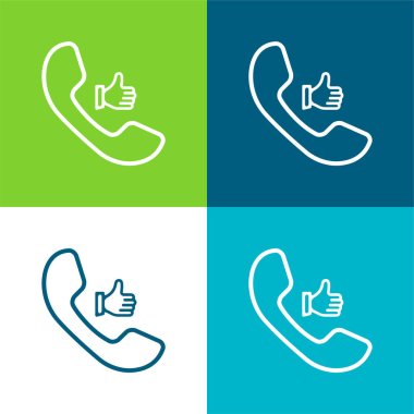Auricular Call Symbol With Thumb Up Flat four color minimal icon set clipart
