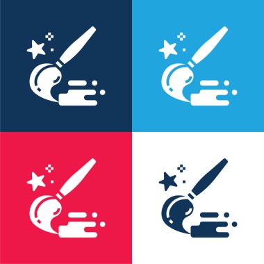 Sanatsal çalışma mavi ve kırmızı dört renk minimal simge kümesi