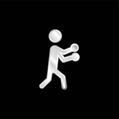 Boks Silueti gümüş kaplama metalik simge