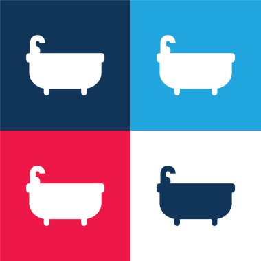 Bathtube blue and red four color minimal icon set clipart