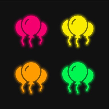 Dört renkli balon parlayan neon vektör simgesi