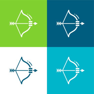 Bow And Arrow Flat four color minimal icon set clipart