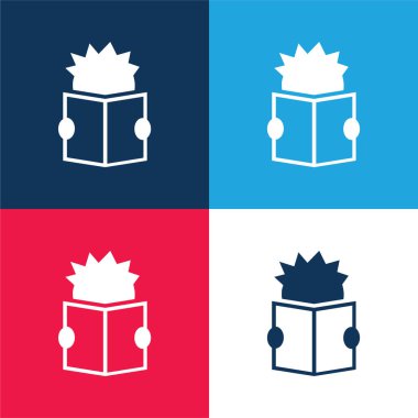 Bir Kitap Okuyan Çocuk Mavi ve Kırmızı Minimum Renk Simgesi