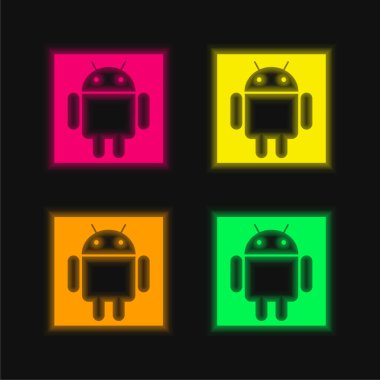 Android Logosu dört renk parlayan neon vektör simgesi