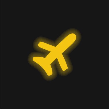 Uçak sarı parlayan neon simgesi