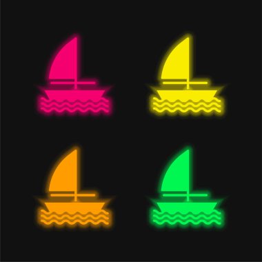 Parlayan dört renk neon vektör simgesi