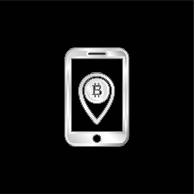 Ekran gümüş kaplamalı metalik simgede Bir Yer Tutucu Sembolü ile Bitcoin Cep Telefonu