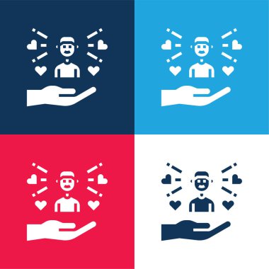 Oğlan mavi ve kırmızı dört renk minimal simge kümesi