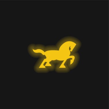 Big Black Horse Walking Side Silhouette With Tail And One Foot Up yellow glowing neon icon clipart