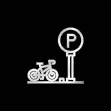Bike Parking silver plated metallic icon clipart