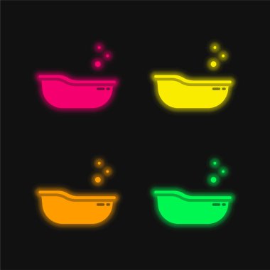 Bebek Küveti dört renkli parlayan neon vektör simgesi