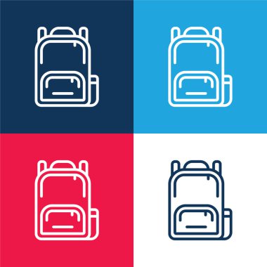 Sırt çantası mavi ve kırmızı dört renk minimal simgesi seti