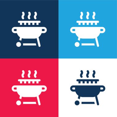 Barbekü mavi ve kırmızı dört renk minimal simge kümesi