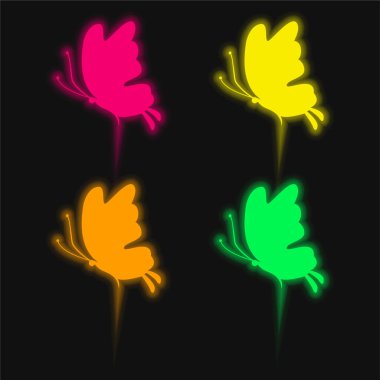 Güzel Kelebek Silueti 4 renkli parlak neon vektör simgesi