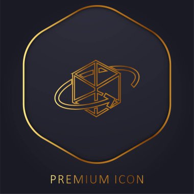 Altın çizgi prim logosu veya simgesi etrafında Dairesel Ok ile 3d yazdırılmış küp