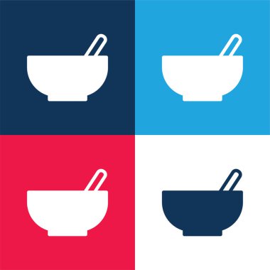 Bowl With Spoon blue and red four color minimal icon set clipart