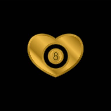 Billiards Heart With Eight Ball Inside gold plated metalic icon or logo vector clipart