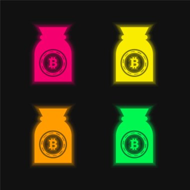Bitcoin Sack four color glowing neon vector icon clipart