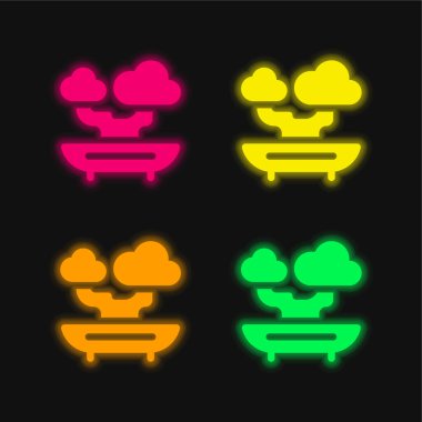Bonsai dört renk parlayan neon vektör simgesi