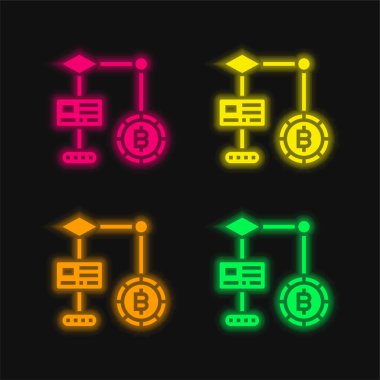 Algoritma dört renk parlayan neon vektör simgesi