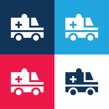 Ambulans mavi ve kırmızı dört renk minimal simgesi seti