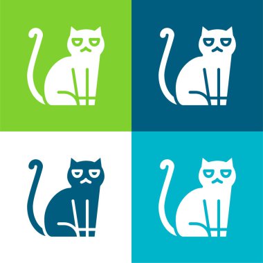 Kara Kedi Düz 4 renk simgesi seti