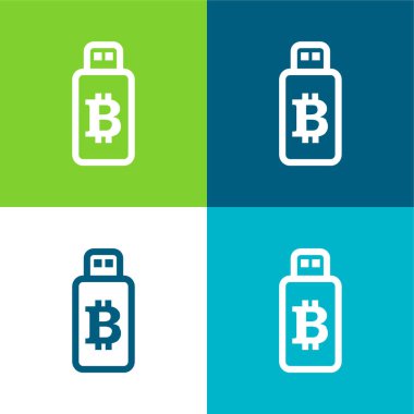 Bitcoin Sign On Usb Device Flat four color minimal icon set clipart