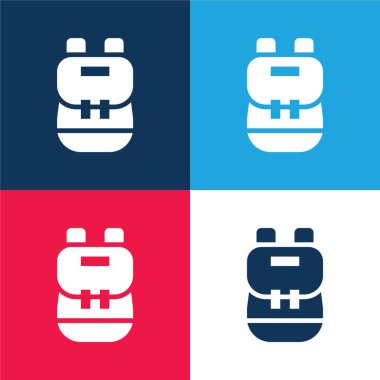 Sırt çantası mavi ve kırmızı dört renk minimal simgesi seti