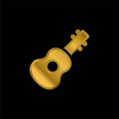 Akustik Gitar altın kaplama metalik simge veya logo vektörü