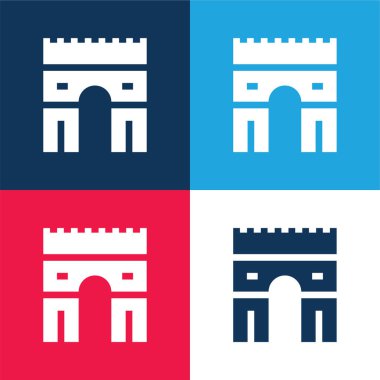 Arc De Triomphe blue and red four color minimal icon set clipart
