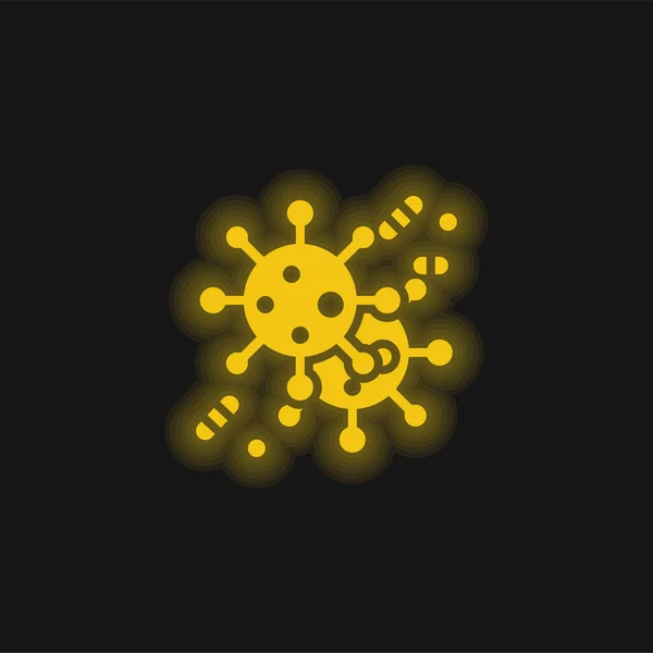 Bakterien Gelb Leuchtendes Neon Symbol — Stockvektor