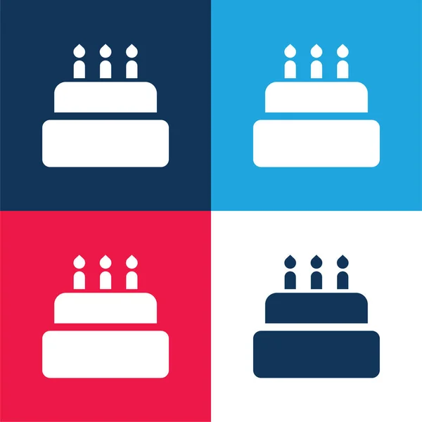 Birthday Cake Blue Red Four Color Minimal Icon Set — Stock Vector