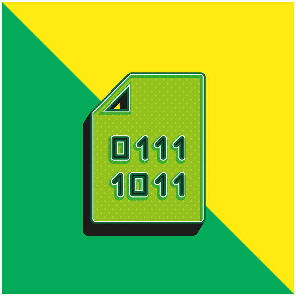 Бинарный код Зеленый и желтый современный 3D логотип векторной иконки