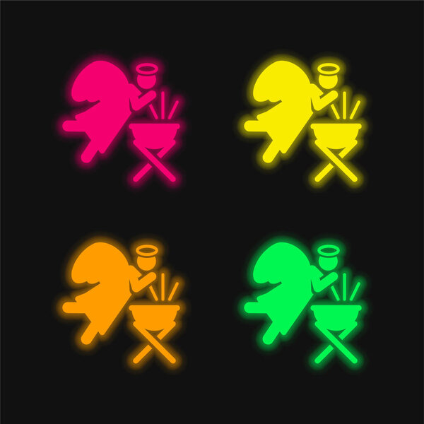 Angel four color glowing neon vector icon