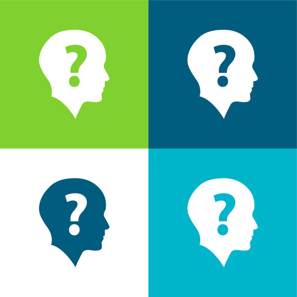 Bald Head With Question Mark Flat four color minimal icon set