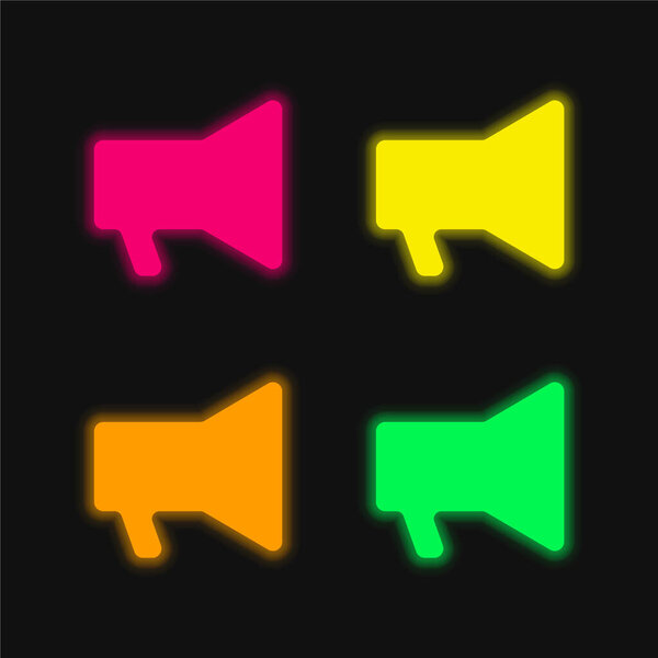 Аудио усилитель динамик инструмент силуэт четыре цвета светящийся неоновый вектор значок